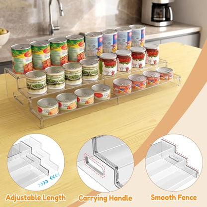 Yecuip Expandable Can Rack Organizer for Pantry, 3-Tier Adjustable Can Storage Holder, Holds Up to 24 Cans, Acrylic Canned Food Organizer for Pantry, Cabinet, Countertop, Kitchen