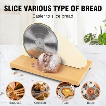vanerepok Manual Bread Slicer Adjustable Thickness for Homemade Sourdough | Hand Crank Bread Cutter with Scale & Stable Suction Cups & Wood Base for Even Slicing Perfect Baking Gift for Home Bakers - color: White