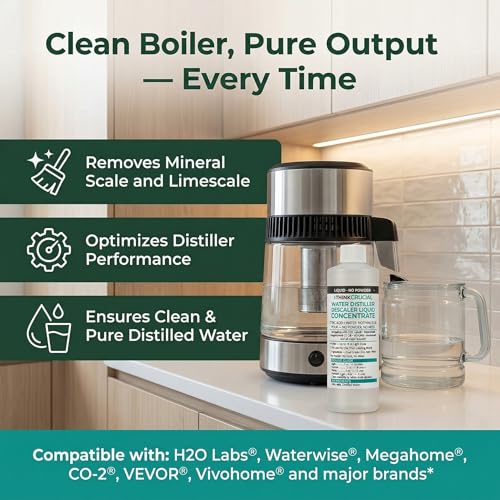 Think Crucial Water Distiller Descaler Liquid — Compatible with H2O Labs, Megahome, Waterwise, VEVOR, Durastill — 16 fl oz