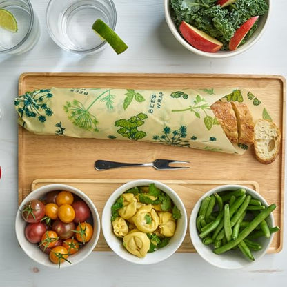 Bee's Wrap Vegan Beeswax Wraps for Food - 3 Pack of Assorted Beeswax Wraps - Small, Medium & Large Wrap - Plastic Free Made in USA Reusable Natural Food Wrap - Herb Garden Print - style: 3 Pack (Vegan Herb Garden)