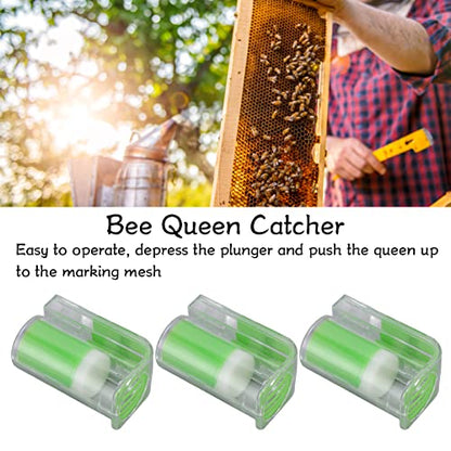 3Pcs Bee Queen Marking Catcher, Plastic One Handed Queen Bee Marking Cage, Bee Queen Marker Bottle Beekeeping Tools for Beekeepers (Green) - color: Green