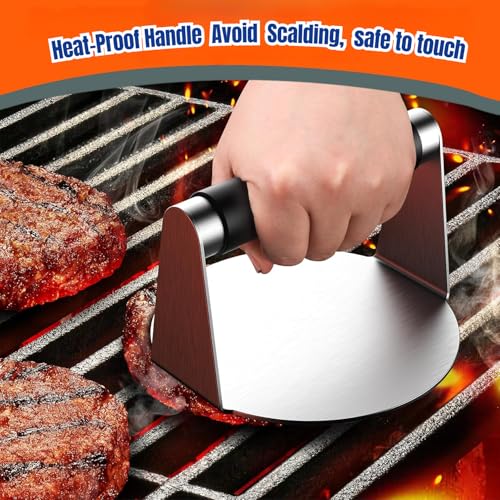 Burger Press Kit with Burger Smasher, 12'' Smash Burger Spatula, 9'' Basting Cover, & 50 Patty Papers for Smash Burgers, Hamburger Press Patty Maker, Smash Burger Press Kit (4pcs)