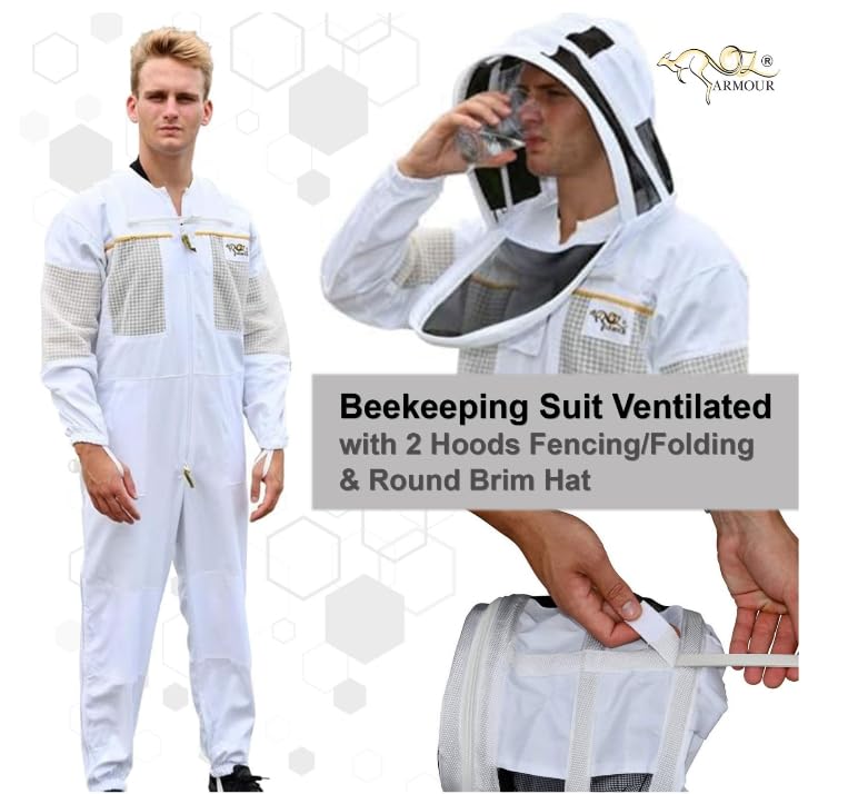 Beekeeping Suit Ventilated, Beekeeper Costume Kit with 2 Hoods Fencing/Folding & Round Brim Hat (Small) - size: Small