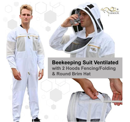 Beekeeping Suit Ventilated/Beekeeper Costume Kit with 2 Hoods Fencing/Folding & Round Brim Hat (X-Large) - size: X-Large