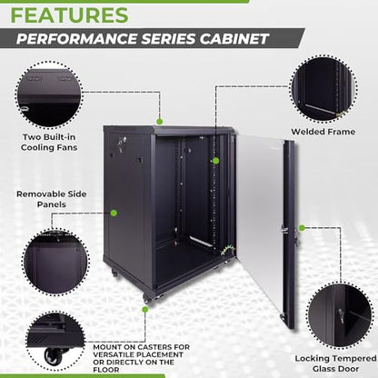 NavePoint 15U Server Cabinet Wall Mount Rack Enclosure with Caster Wheels, Includes 2 Fans, Locking Glass Door, Removable Side Panels – 15U Network Cabinet 17.7” Deep, 19”Server Rack for IT Equipment - size: 15U - 450mm Depth