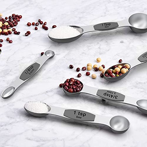 Wildone Measuring Cups and Magnetic Measuring Spoons Set, 16Pcs | 8 Stainless Measuring Cups, 7 Double-sided Magnetic Measuring Spoons & Leveler for Spice Jar and Liquid Measuring, Gray - color: Gray