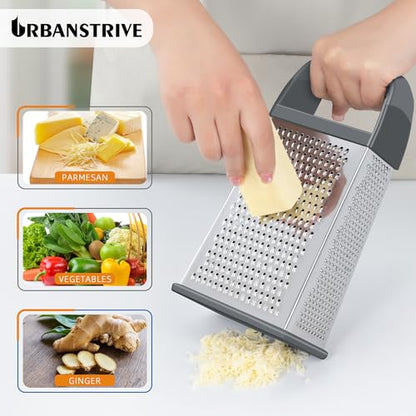 Urbanstrive Cheese Grater With Container, Professional Cheese Grater with Handle, Stainless Steel Graters for Kitchen Handheld, Box Grater with 4 Sides for Vegetables, Ginger, Potatoes (Grey) - color: Gray