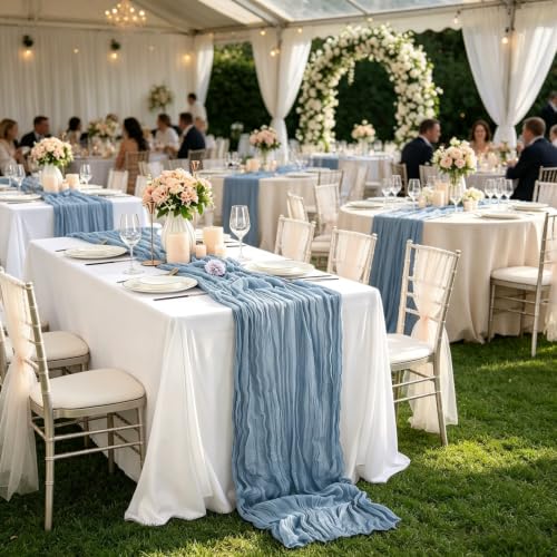 16 Pack Dusty Blue Cheesecloth Table Runner 10Ft Boho Gauze Table Runners 35x120 Inch Blue Cheese Cloth Table Runners Long Sheer Table Runners for Wedding Bridal Shower Birthday Party Table Decor - style: Blue