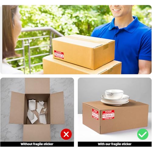 320 Pcs Fragile Stickers, 3 x 2 Inch Handle with Care Shipping Moving Glass Permanent Adhesive Commercial Grade Fragile Labels (Fragile) - color: Red, size: 320 PCS