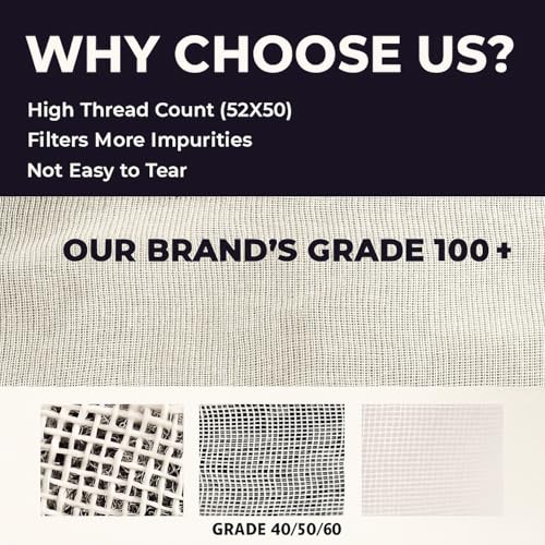 8 PCS Grade 100+ Cheese Cloths 20x20 Inch, Reusable and Washable Cheesecloths for Straining,100% Unbleached Pure Cotton Lint Free, Ultra-Fine Cheese Cloth for Baking & Juicing (52×50 TPI)