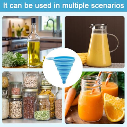 Kitchen Funnel Set 3 Pack, Small Medium Large, Kitchen Accessories Foldable Silicone Collapsible Funnels for Filling Water Bottle Liquid Transfer, Blue - color: 3 Blue