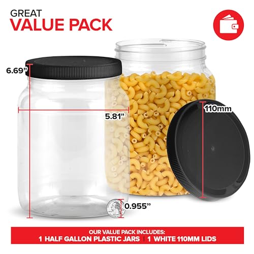 Stock Your Home Half Gallon Clear Plastic Jars with Lids (1 Pack) 64 oz Wide Mouth Large Jar with Lid, Big Container for Candy, Cookies, Arts & Crafts, Bartender Money Tips, Kitchen & Pantry Storage - size: 0.5 Gallon