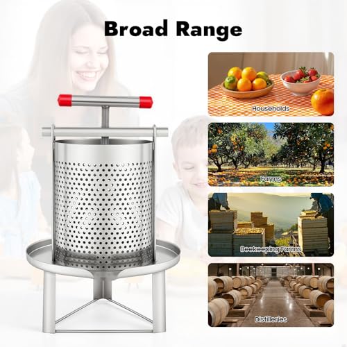 Large Fruit Honey Presser, 304&201 Stainless Steel Honey Press with T-Shape Handle, Manual Honey Extractor Pressing Machine, for Beekeeping, Household Farm, Apiary, Bee Yard
