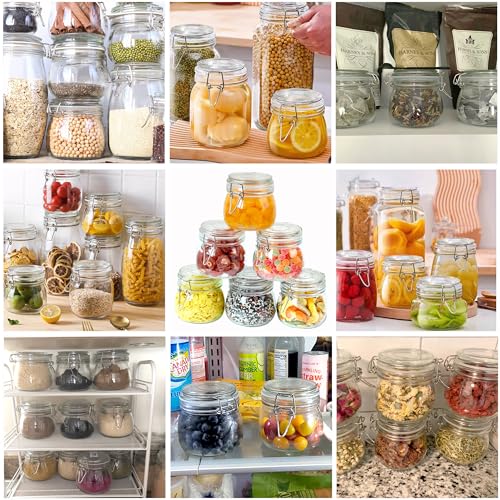 Glass Jar With Airtight Lid 16 Oz (Set Of 6) Wide Mouth Airtight Food Storage Containers Leakproof Canister For Coffee,Sugar,Chocolate Chips,Canning,Candy,Cereal,Spice,Pickle,Cookies,Dried Fruits - size: 16 OZ 6 Pack