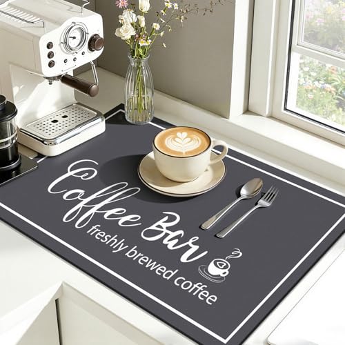 Findosom Dish Drying Mat, 12"x 20" Super Absorbent & Hide Stain Coffee Mat, Cuttable Drying Mat for Kitchen Counter, Coffee Bar Accessories, Under Dish Rack, Coffee Maker, Espresso Machine, DarkGrey - color: DarkGrey, size: 12" X 20"