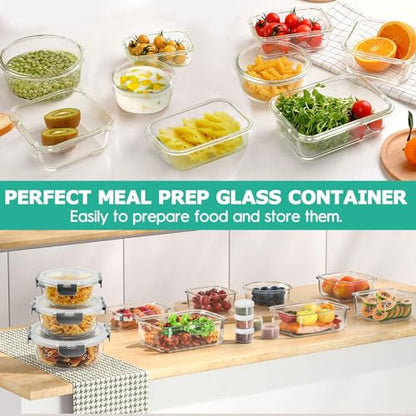 AMALEKO 34pc Glass Food Storage Containers with Lids Set, Airtight Glass Meal Prep Containers, Leak Proof Lunch Container BPA-Free, Microwave, Oven, Freezer, Dishwasher Safe-Gray - color: Gray
