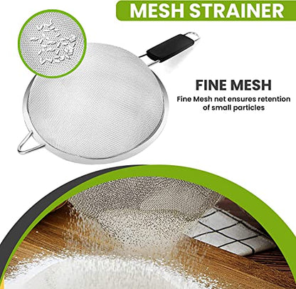 Fine Mesh Strainer with thermo plastic rubber handle - Sieve Fine Mesh Stainless Steel - Ideal to Sift Flour, Icing Sugar, Fruits and Vegetables (6.3 Inches) - size: 6.3 Inches - TPR