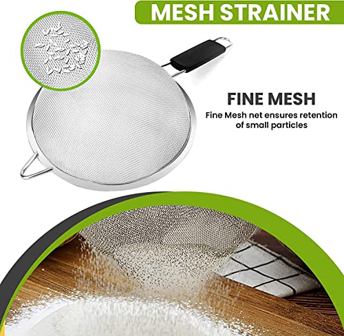 Fine Mesh Strainer with thermo plastic rubber handle - Sieve Fine Mesh Stainless Steel - Ideal to Sift Flour, Icing Sugar, Fruits and Vegetables (6.3 Inches) - size: 6.3 Inches - TPR