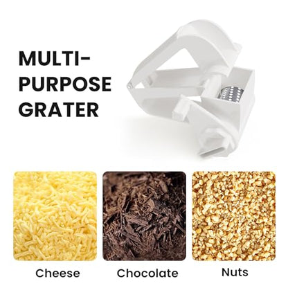 Cheese Grater with Handle, Rotary Cheese Grater,Vegetable, Chocolate, Hard Cheese & Nut Grater,White - color: White