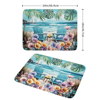 Spring Summer Sea Chair Dish Drying Mat for Kitchen Counter,Coastal Beach Palm Leaf Flowers Drying Mat 18 x 24 Inch with Absorbent Reversible Microfiber Drying Pad for Coffee Bar - size: 18" x 24"
