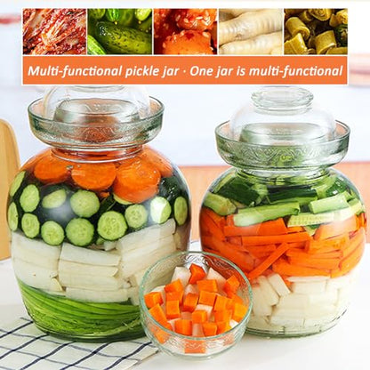 Kimchi Containers, Pickle Container 1.5 L Food Grade Fermentation Jar Traditional Kimchi Containers with Bowl Cap Transparent Glass Jar with Lid Fermentation Kit for Pickling Kimchi Sauerkraut - color: 1.5l