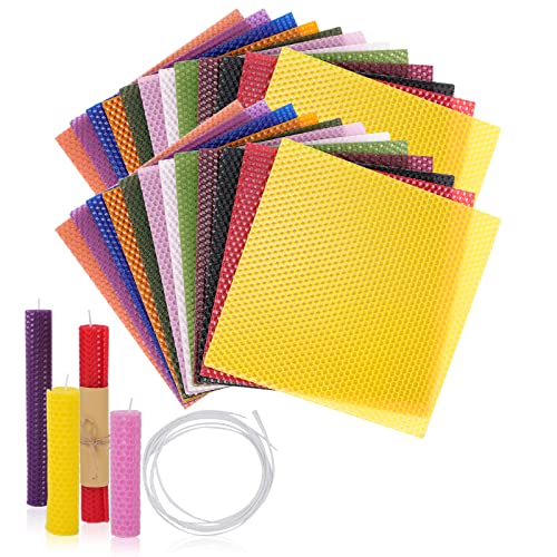 Thleunei Beeswax Sheets for Candle Making - Beeswax Candle Making Kit for Kids-Christmas Candle Making Kit for Adults-Candle Rolling Kit DIY Candle Maker - Candle Starter Kit Beeswax Candle Kit - color: 24 pack 8×8 in Beeswax Sheets