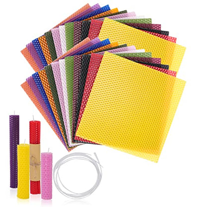 Thleunei Beeswax Sheets for Candle Making - Beeswax Candle Making Kit for Kids-Christmas Candle Making Kit for Adults-Candle Rolling Kit DIY Candle Maker - Candle Starter Kit Beeswax Candle Kit - color: 24 pack 8×8 in Beeswax Sheets