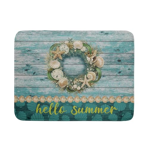Hello Summer Dish Drying Mat for Kitchen Counter,Sea Shell Starfish Coastal Wreath Drying Mat 18 x 24 Inch with Absorbent Reversible Microfiber Drying Pad for Coffee Bar - size: 18" x 24"