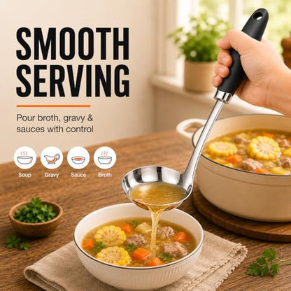 Stainless Steel Soup Ladle, 12 Inch Metal Ladle Spoon with Ergonomic Handle for Soup, Stew, Sauce, Chili, Gravy and Serving, Dishwasher Safe - color: B-Silver Ladle