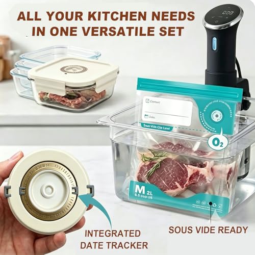 17PCS Vacuum Food Storage Containers Set with Electric Pump, 6 Borosilicate Glass Meal Prep Containers & 10 Reusable Vacuum Sealer Bags, BPA-Free for Meal Prep, Marinating & Sous Vide