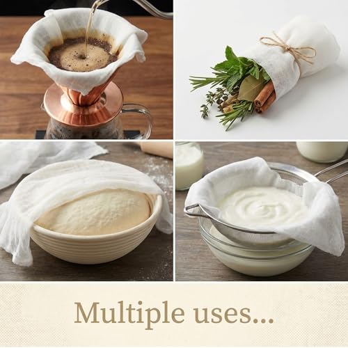 Grade 100 Cheesecloth for Straining,Unbleached Cotton Cheese Cloth | 20x20 Inch Pre-cut Reusable Hemmed Edge Ultra Fine Mesh, Washable Strainer for Greek Yogurt Nut Milk Juicing Cooking Baking