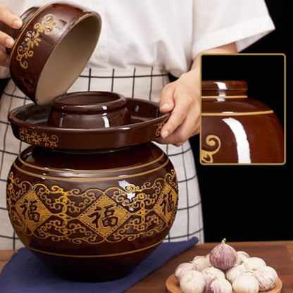 GVILTY Large Ceramic Pickle Jar with Lids,Sichuan Traditional Chinese Porcelain Pickle Jar Crock,Ceramic Fermentation Crock with Water Seal Airlock Lid,Sauerkraut Crock 5.5Kg - size: 5.5Kg