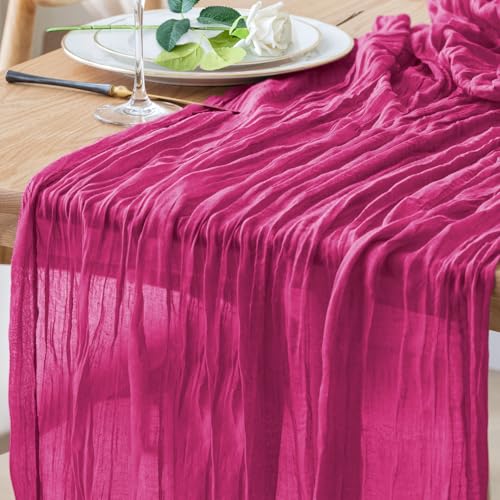 Table Runner Cheesecloth 10FT Fuchsia Boho Gauze Cheese Cloth Rustic Sheer Table Runners for Wedding Birthday Bridal Baby Shower Party Decoration - color: Fuchsia, size: 1 Pack