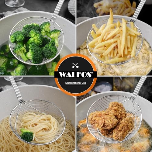Walfos 7 inch Extra Large Spider Strainer - Stainless Steel Fryer Scoop & 4 in Skimmer Spoon, Set of 2 - Kitchen Spider Skimmer Strainer With Handle, For Cooking, Frying, Pasta, Egg, Foam - size: 2 pcs (7" Strainer , 4" Skimmer)