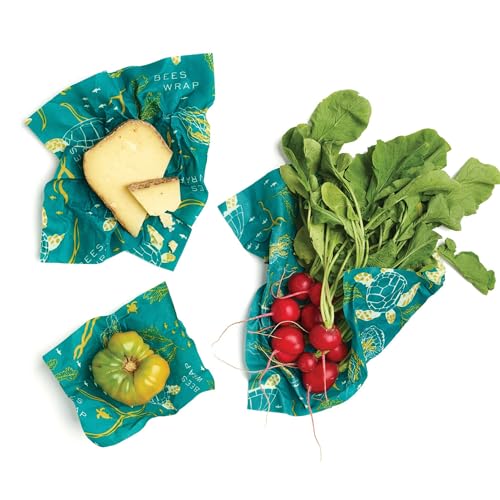 Bee's Wrap Beeswax Wraps for Food - 3 Pack of Assorted Beeswax Wraps - Small, Medium & Large Wrap - Plastic Free Made in USA Reusable Natural Food Wrap - Ocean Print - style: 3 Pack (Ocean)