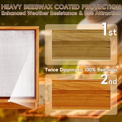 Metal Bee Hive Screened Bottom Board Beeswax Coated, Langstroth 10 Frame Screen Bottom Board with Entrance Reducer for Beekeeper Summer Replacement