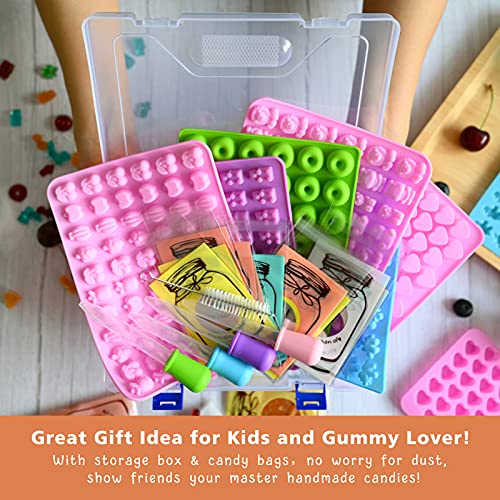 Gummy Bear Molds Silicone 32PCS, Non-stick Chocolate Candy Mold 18 Shapes for 327 Candies, With 4 Droppers, Clean Brush, Storage Box, 20 Wrappers, Including Dinosaur Mini Donut Fruit Animals Shaped - style: Gummy Set - 32PCS