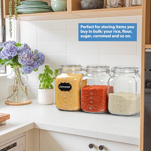 1 Gallon Wide Mouth Glass Jars with Airtight Lids, Large Glass Storage Containers with Lids, 4200 ML Mason Jars with 2 Scales - Canning Jars with Large Capacity, Canister for Pet Food, 2 Pack