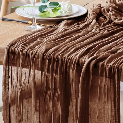 Table Runner Cheesecloth 10FT Brown Boho Gauze Cheese Cloth Rustic Sheer Table Runners for Wedding Bridal Baby Shower Party Decoration - color: Brown, size: 1 Pack