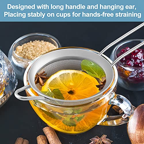 TeamFar Fine Mesh Strainer, 3.3’’ Stainless Steel Tea Strainer-Silver, 1PC | Bar Strainer Small Mesh Conical Cone for Cocktail Coffee Juice, Healthy & Dishwasher Safe, Long Handle & Hanging Loop