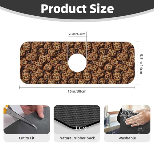 Chocolate Chip Cookie Faucet Mat For Kitchen Sink, Absorbent Countertop Protector, Quick Dry Sink Splash Guard Pad, Waterproof Draining Mat 15" X 5.5" - color: Style 8