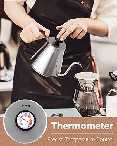 Harriet Gooseneck Kettle with Thermometer for Pour Over Coffee and Tea, 37 fl oz, Stainless Steel, Durable 3-Layer Base, Ideal Spout for Precision Pouring, Compatible with all Stove Tops - color: Stainless Steel