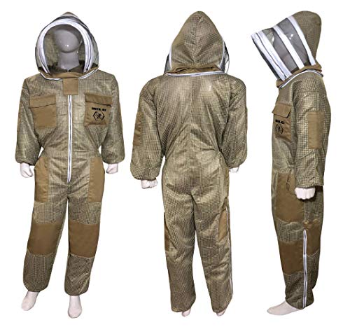 Brutul Bee 3 Layer Beekeeping Ultralight Ventilated Suit with Fencing Veil - color: Khaki, size: Small