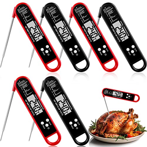 Xuhal 6 Pcs Digital Meat Thermometer for Grill Instant Read Food Thermometer Waterproof with Long Probe Magnet Foldable for Cooking BBQ Party Kitchen Turkey Fry Baking Candy