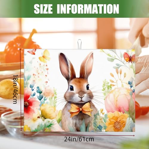 Large Dish Drying Mats For Kitchen Counter Microfiber Kitchen Drying Mat XL Draining Pad Absorbent Quick Drying Dish Mat 18x24 Inch - Rabbit Flowers - color: Rabbit Flowers