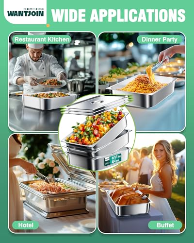 WantJoin Steam Table Hotel Pans with Lid 1/1 Full Size 6 Inch Deep 3 Pack, Stainless Steel Metal Tray Sets Food Storage Container, Commercial Restaurant Chafing Dishes Buffet Warmer Catering Supplies - color: 6" Deep 3 Pack, size: 1/1 Size