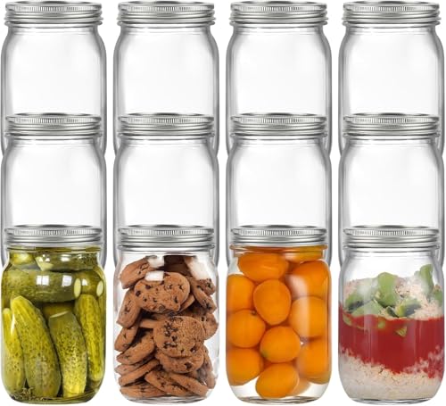 Glyntrof 32 oz Mason Jars Wide Mouth with Airtight Lids, 1 Quart Glass Canning Jar for Fermenting, Pickling and Food Storage, Pack of 12 - color: 32oz-12 pcs