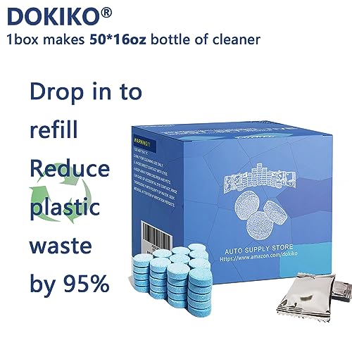DOKIKO 100 PCS Glass Cleaner Refill,Glass Clean Tablets, Window Clean Refill Tablets, Plastic-Free Formula for Windows,1600fl oz Spray Plastic-Free Formula for Windows, Mirrors & Windshields - size: 100 Count (Pack of 1)
