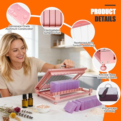 Multi Soap Cutter for Soap Making,Aluminum Soap Cutting Tool,Precision Soap Cutter Slicer with Cutting Wire for Cheese, Butter, Cake, Bread DIY (Pink) - color: Pink