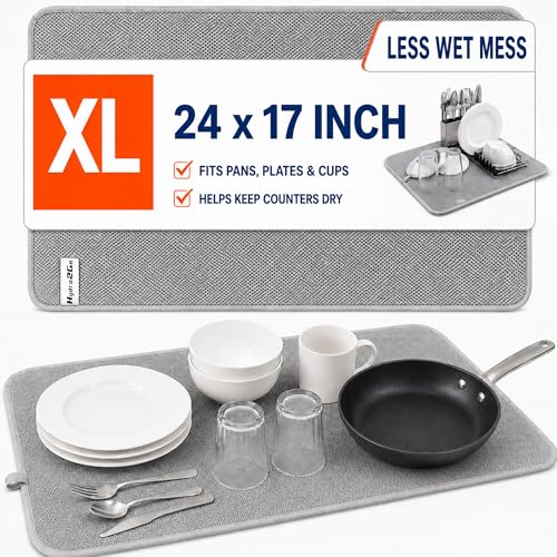 Dish Drying Mat 24 x 17 in, Large Microfiber Drying Mats, Absorbent Quick Dry Pad for Kitchen Counter, Countertop Protector for Dishes, Pots & Pans, Machine Washable, Gray (1 PCS) - color: 1 PCS